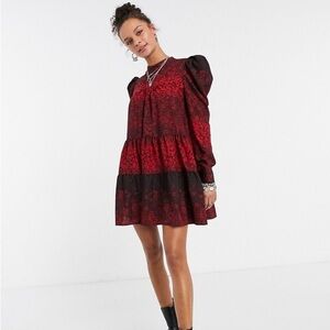 Topshop Red and Black Long Sleeve Dress